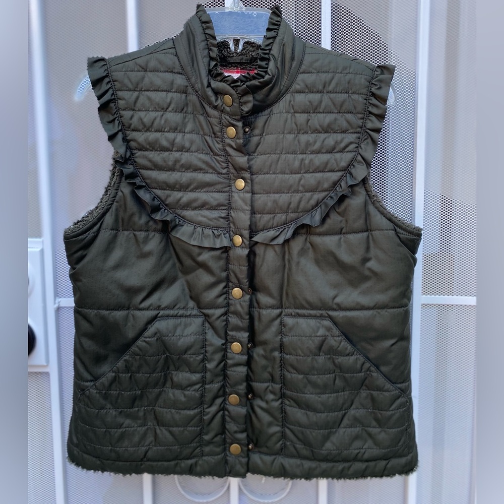 Free People Olive Green Quilted Ruffle Collar Vest